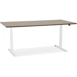 Bureau assis-debout électrique 'BIONIK' avec plateau en bois finition Noyer et pied en métal