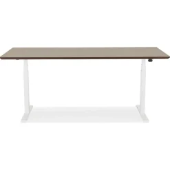Bureau assis-debout électrique 'BIONIK' avec plateau en bois finition Noyer et pied en métal