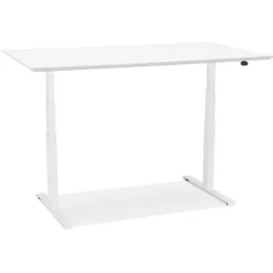 Bureau assis-debout électrique 'BIONIK'avec plateau en bois et métal blanc