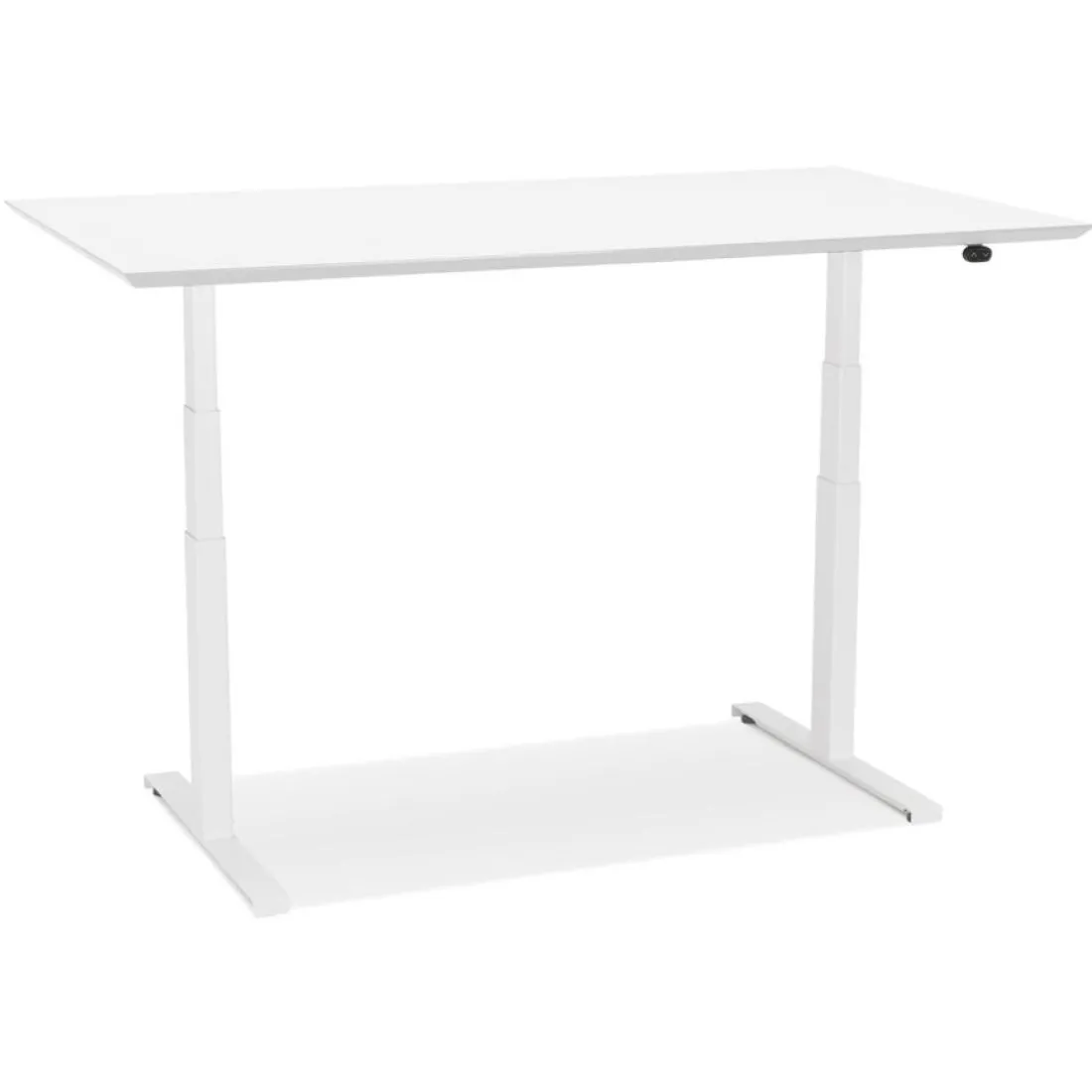 Bureau assis-debout électrique 'BIONIK'avec plateau en bois et métal blanc