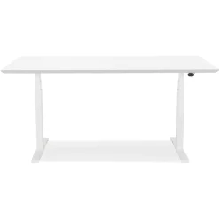 Bureau assis-debout électrique 'BIONIK'avec plateau en bois et métal blanc