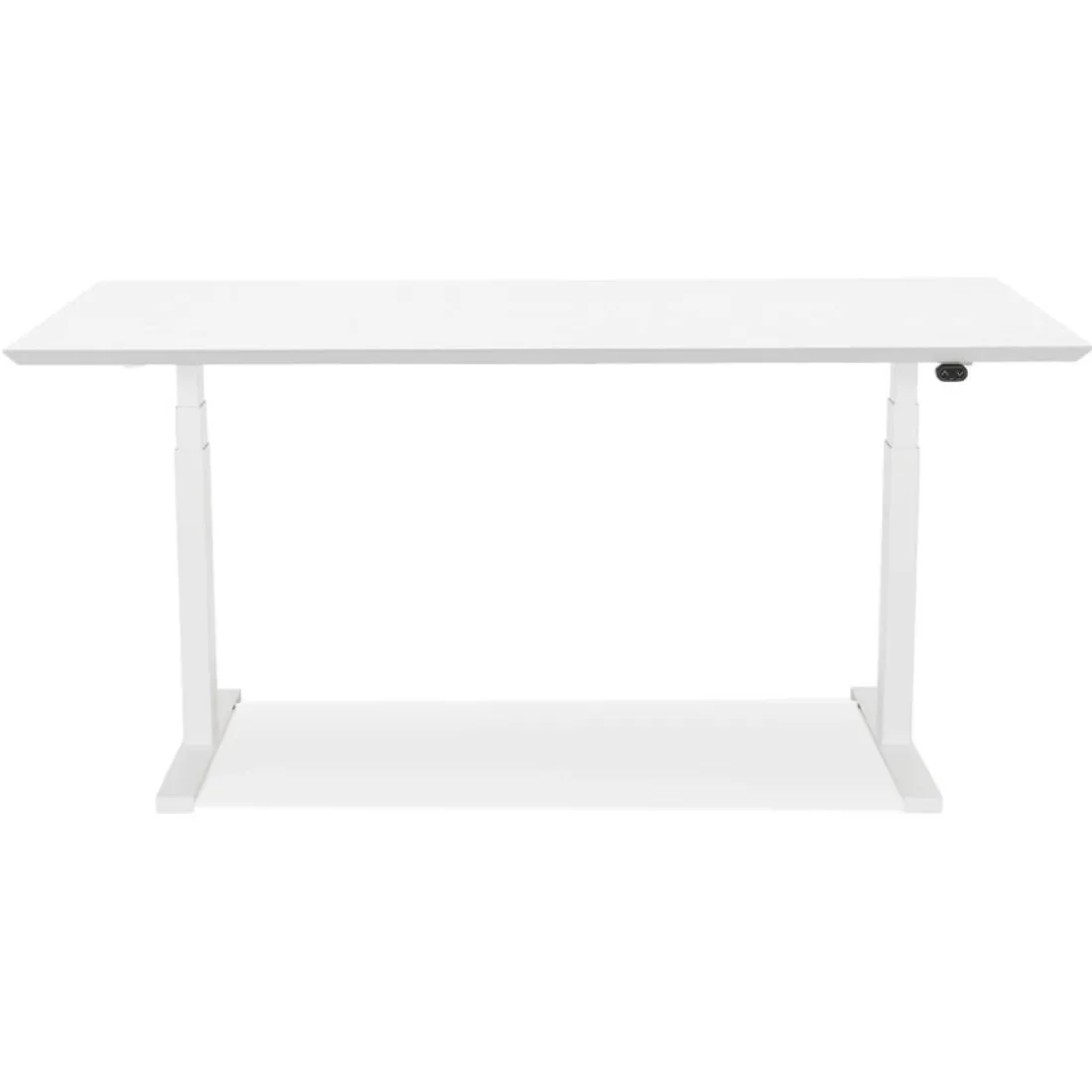 Bureau assis-debout électrique 'BIONIK'avec plateau en bois et métal blanc