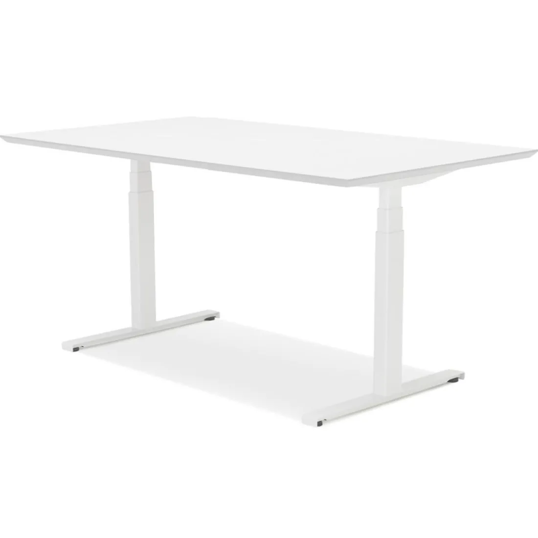 Bureau assis-debout électrique 'BIONIK'avec plateau en bois et métal blanc