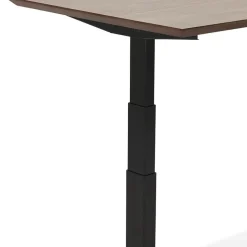 Bureau assis-debout électrique avec plateau en bois finition Noyer et pied en métal noir