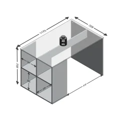 Bureau avec étagère gris béton AKI