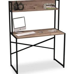 Bureau avec étagère style industriel BUZELIN L100xP50cm Chêne