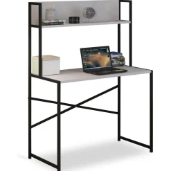 Bureau avec étagère style industriel BUZELIN L100xP50cm Blanc