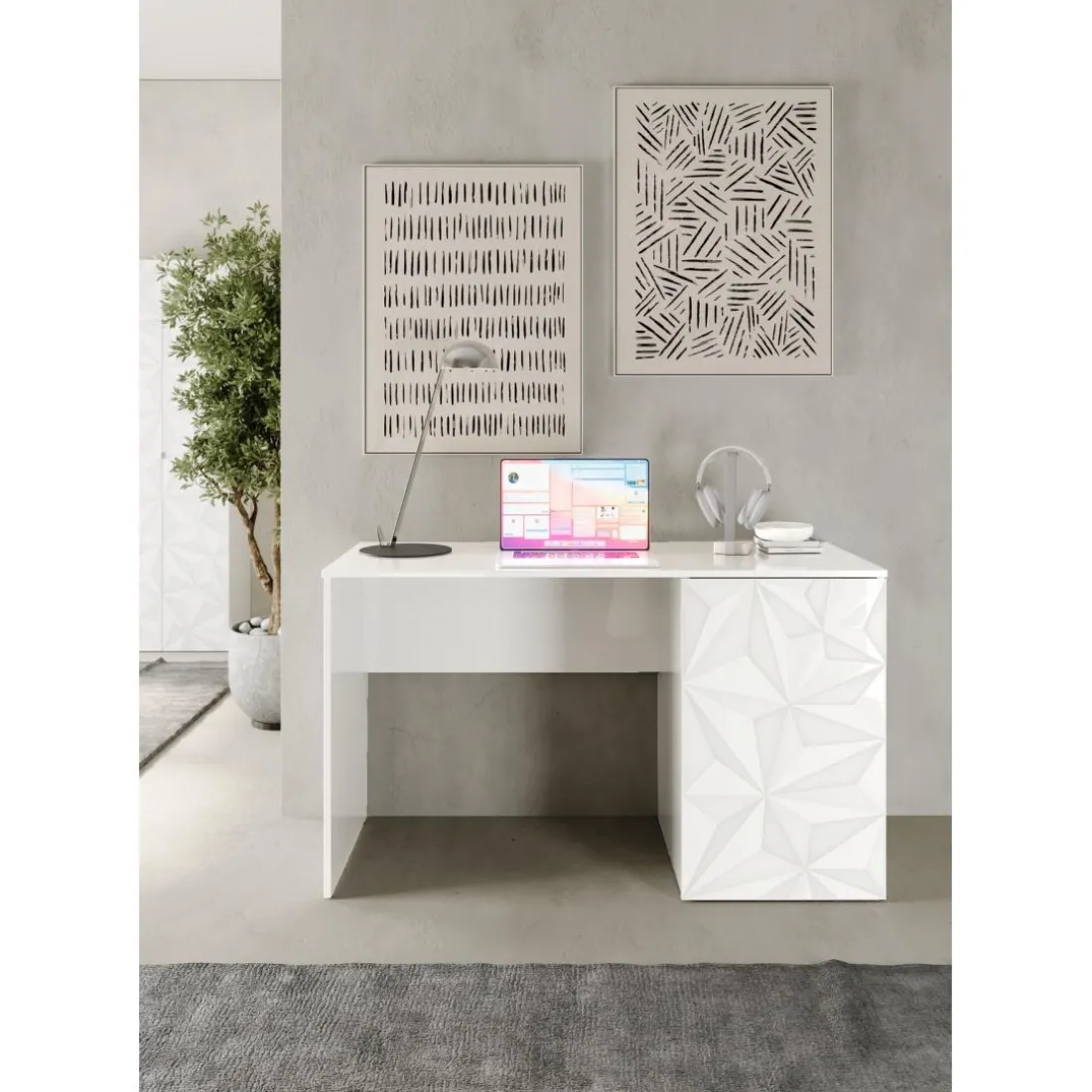 Bureau blanc laqué Panneau de particules