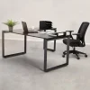 Bureau d'angle design 'BAKUS' en bois finition Noyer et métal noir