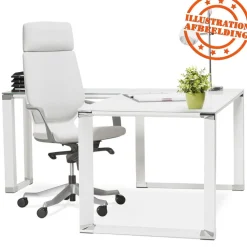Bureau d'angle design 'XLINE' en bois finition Noyer et métal blanc