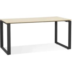 Bureau droit design 'BAKUS' en bois finition naturelle et métal noir