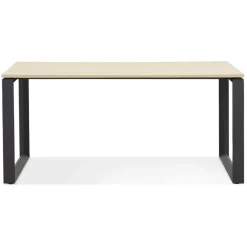 Bureau droit design 'BAKUS' en bois finition naturelle et métal noir