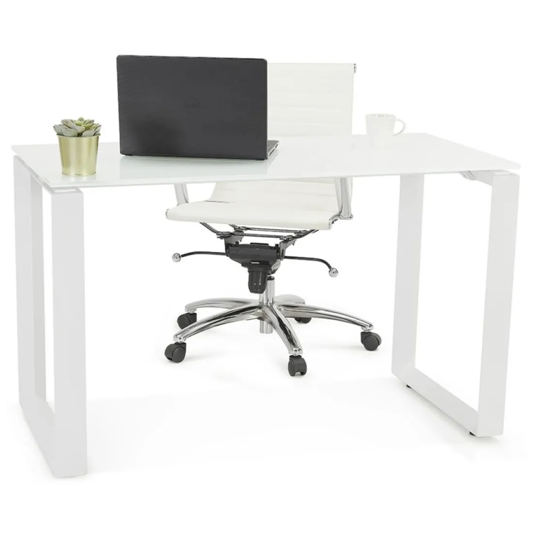 Bureau droit design 'BAKUS' en bois finition naturelle et métal noir