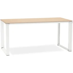 Bureau droit design 'XLINE' en bois finition naturelle et métal blanc