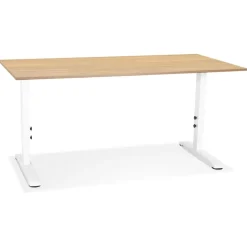Bureau réglable en hauteur 'OSMOSE' en bois finition naturelle et métal blanc