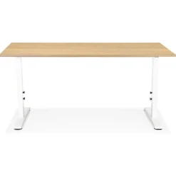 Bureau réglable en hauteur 'OSMOSE' en bois finition naturelle et métal blanc