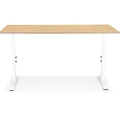 Bureau réglable en hauteur 'OSMOSE' en bois finition naturelle et métal blanc