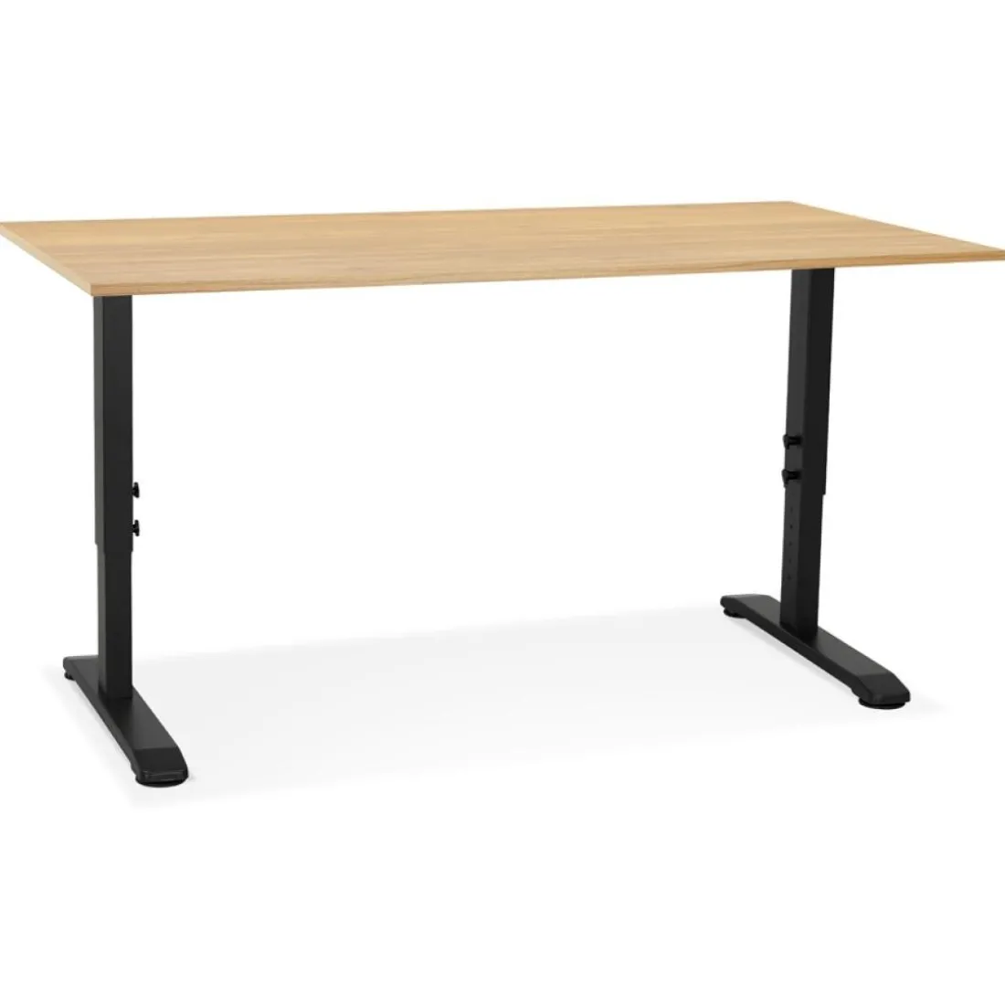 Bureau réglable en hauteur 'OSMOSE' en bois finition naturelle et métal noir