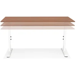 Bureau réglable en hauteur 'OSMOSE' en bois Noyer et métal blanc