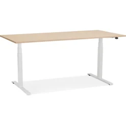 Bureau réglable en hauteur électrique 'TRONIK' blanc avec plateau en bois finition naturelle