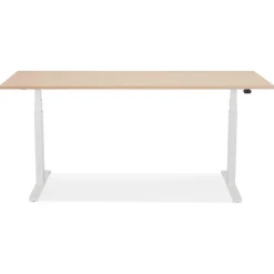 Bureau réglable en hauteur électrique 'TRONIK' blanc avec plateau en bois finition naturelle