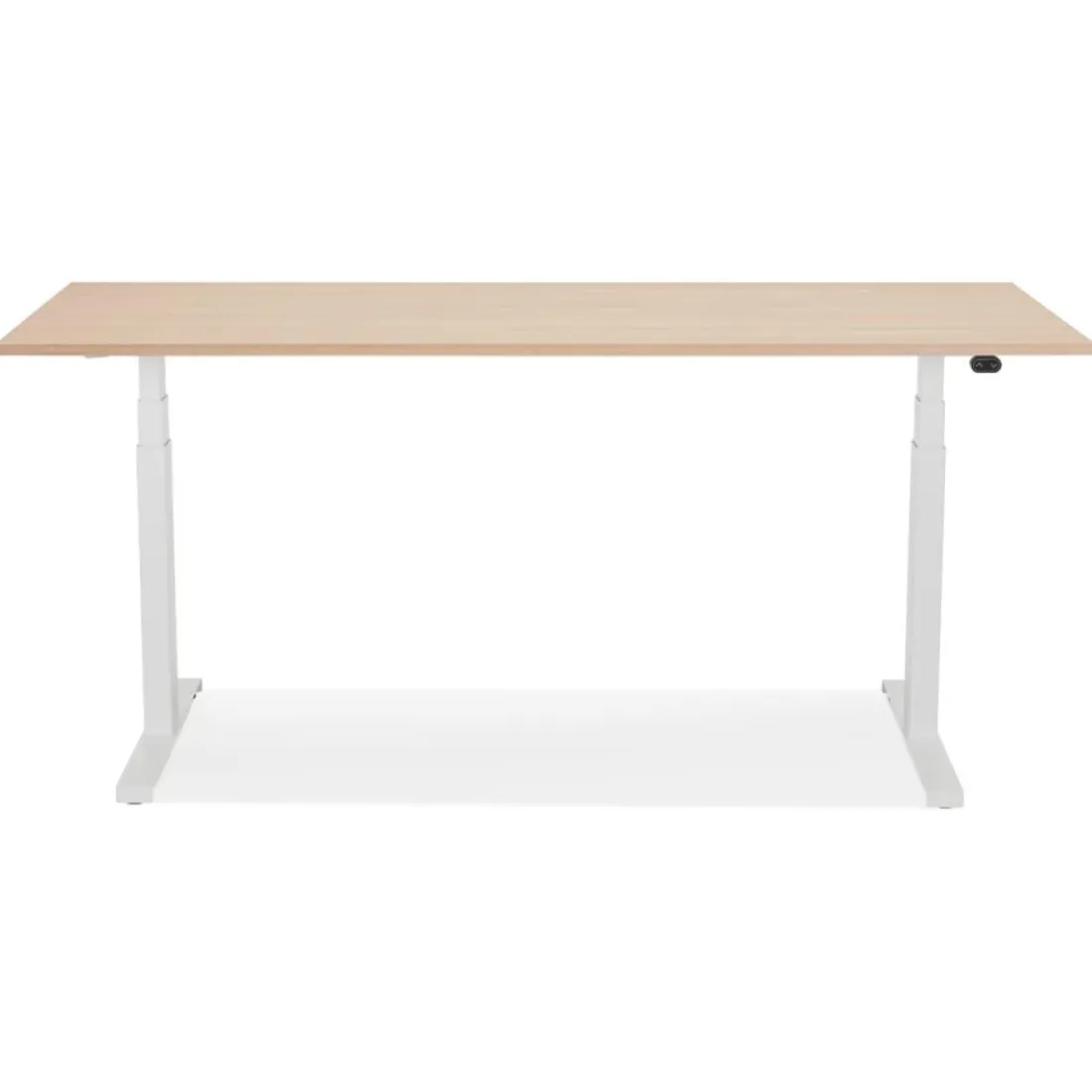 Bureau réglable en hauteur électrique 'TRONIK' blanc avec plateau en bois finition naturelle