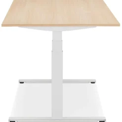 Bureau réglable en hauteur électrique 'TRONIK' blanc avec plateau en bois finition naturelle