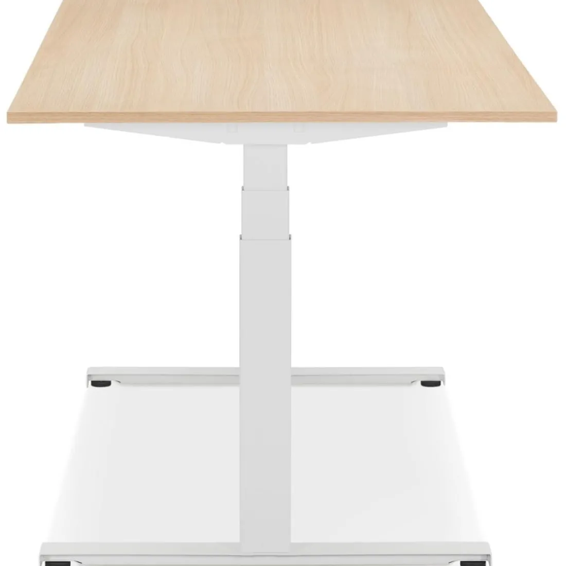 Bureau réglable en hauteur électrique 'TRONIK' blanc avec plateau en bois finition naturelle
