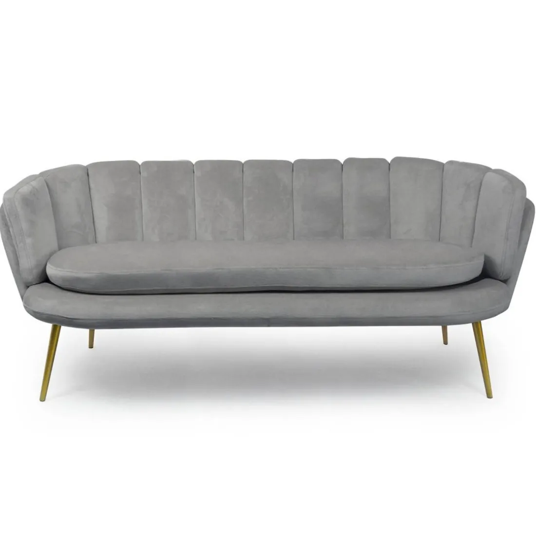Canapé 3 places arrondi Brenda Velours Argent pieds Or