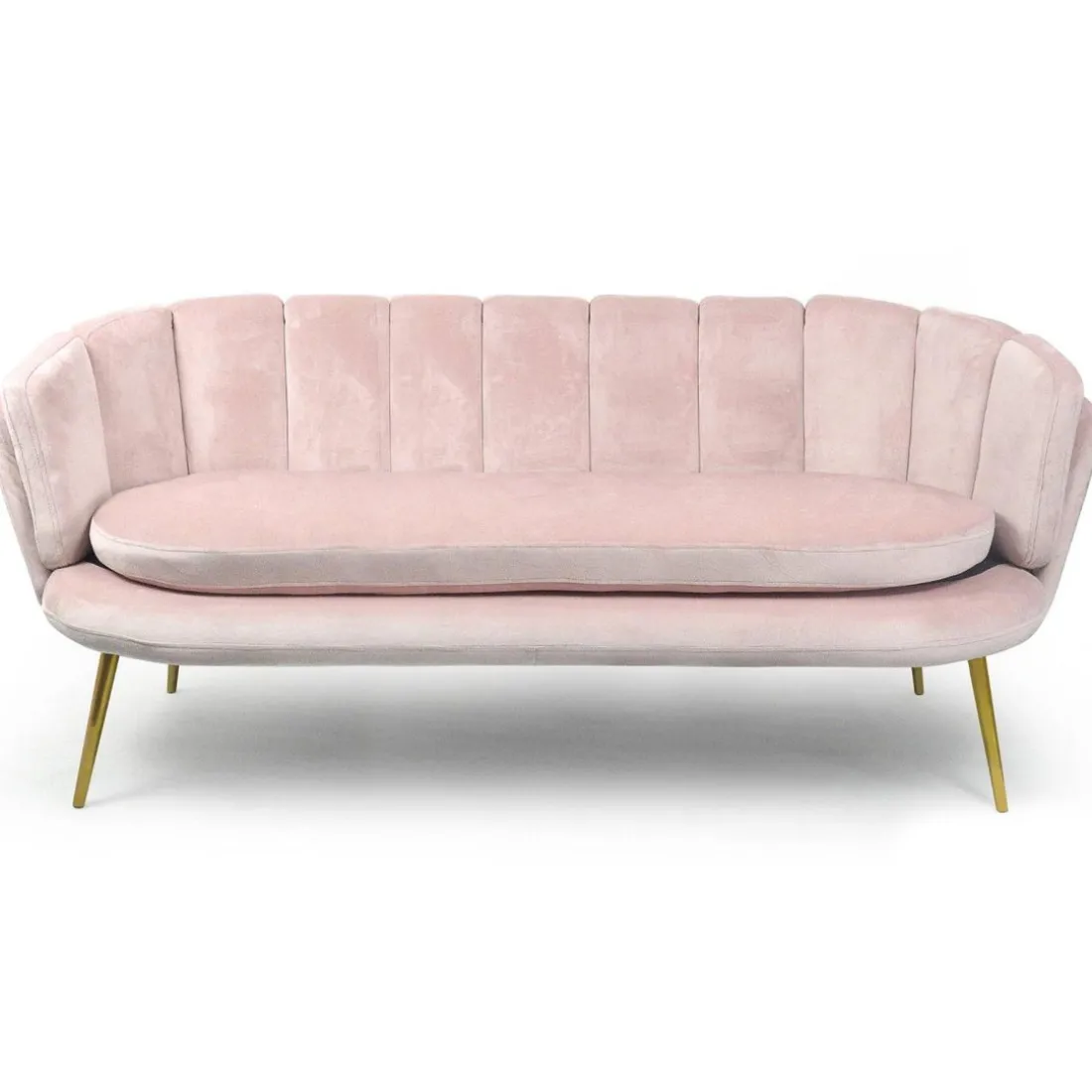 Canapé 3 places arrondi Brenda Velours Rose pieds Or