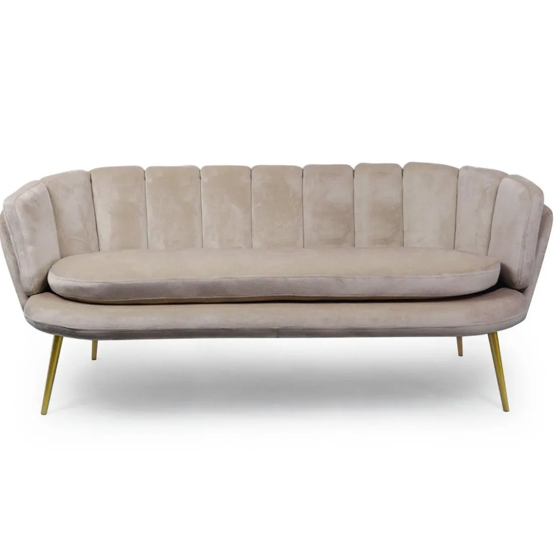 Canapé 3 places arrondi Brenda Velours Taupe pieds Or