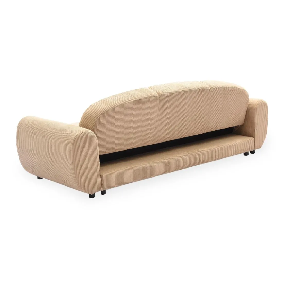 Canapé 3 places convertible dossier et accoudoirs arrondis Oliver Velours côtelé Beige