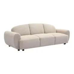Canapé 3 places convertible dossier et accoudoirs arrondis Oliver Tissu texturé Beige
