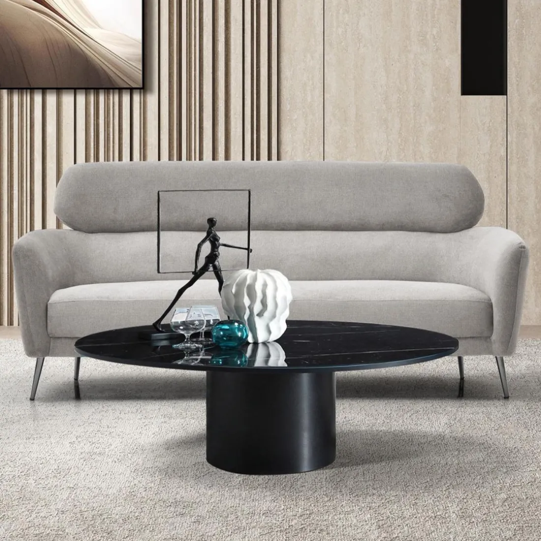 Canapé 3 places moderne avec haut dossier Damigal Tissu doux Gris