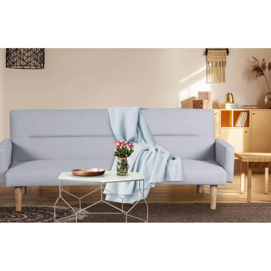 Canapé Convertible Clic-Clac BERTO 3 Places Tissu Gris Clair