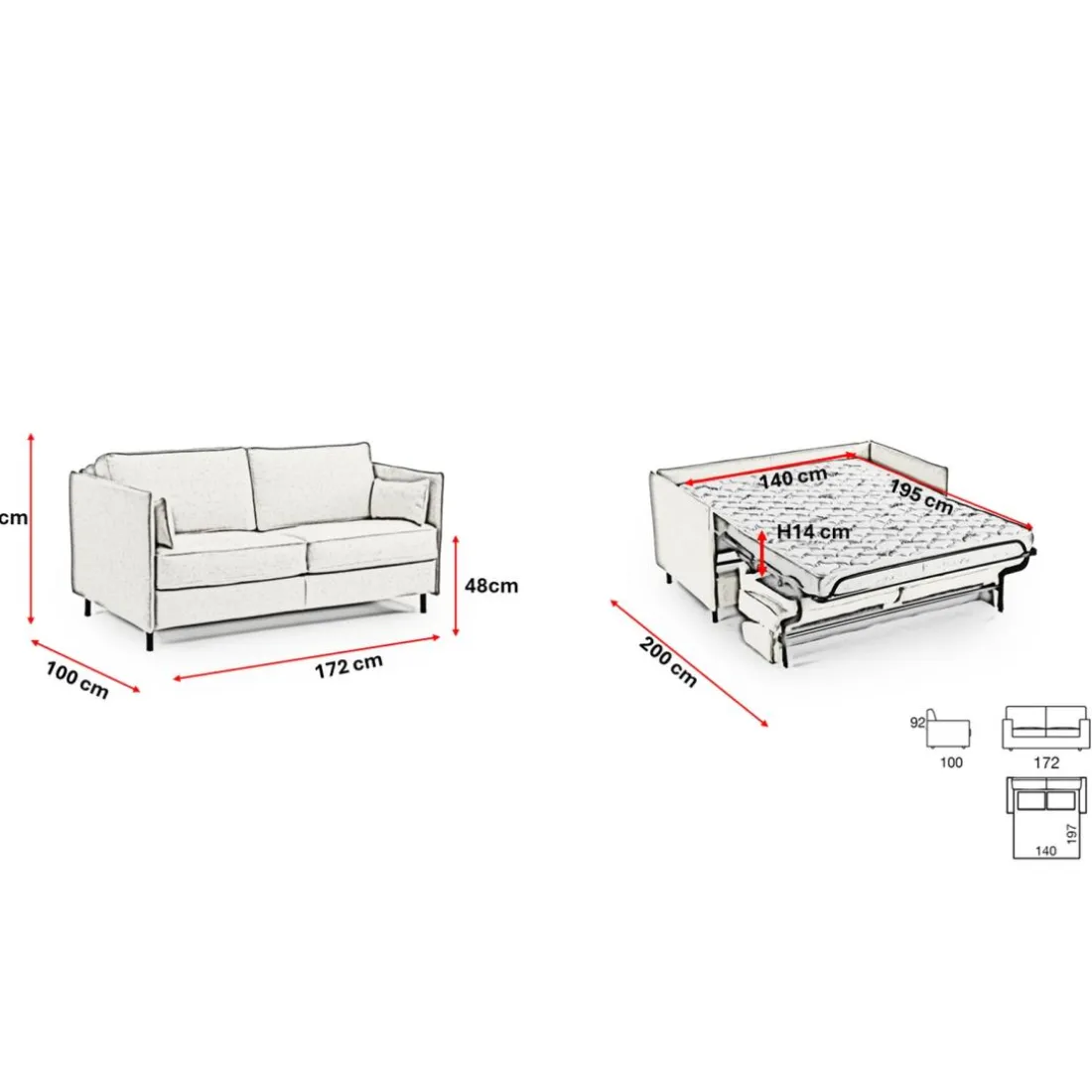 Canapé convertible express Gris anthracite 3 places ELISA