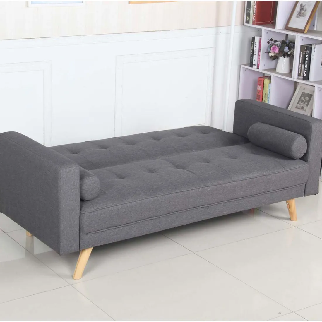 Canapé Convertible Scandinave Tissu Gris Foncé LUCIAN
