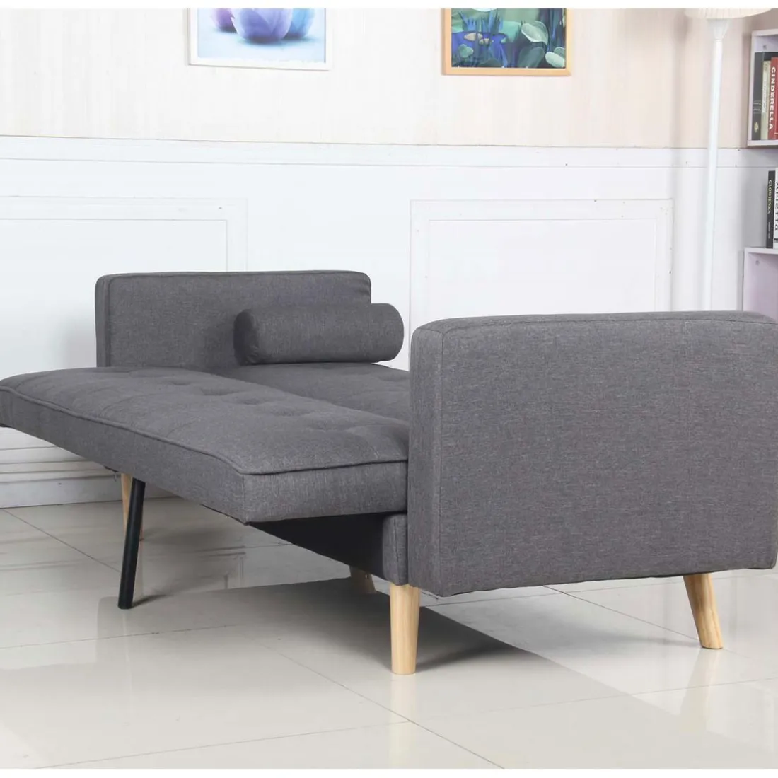 Canapé Convertible Scandinave Tissu Gris Foncé LUCIAN
