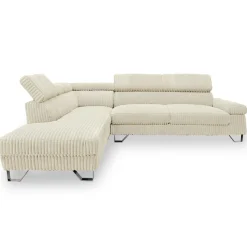 Canapé d'angle à gauche avec têtières relevables Quentin Velours côtelé Beige