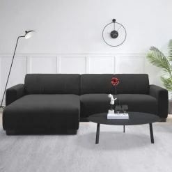 Canapé d'angle moderne Wallis Velours côtelé Noir