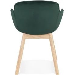 Chaise avec accoudoirs 'FRIDA' en velours vert et pieds en bois naturel