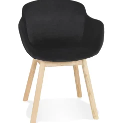 Chaise avec accoudoirs 'FRIDA' en velours noir et pieds en bois naturel