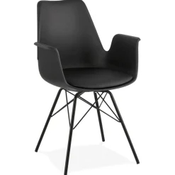 Chaise avec accoudoirs 'SALY' noire style industriel