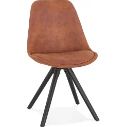 Chaise confortable 'HARRY' en microfibre brune et pieds en bois noir