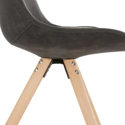 Chaise confortable 'HARRY' en microfibre grise et pieds en bois finition naturelle