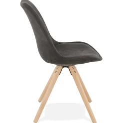 Chaise confortable 'HARRY' en microfibre grise et pieds en bois finition naturelle