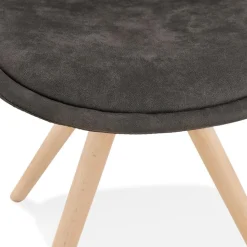 Chaise confortable 'HARRY' en microfibre grise et pieds en bois finition naturelle