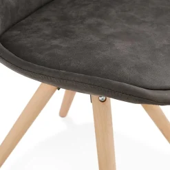 Chaise confortable 'HARRY' en microfibre grise et pieds en bois finition naturelle