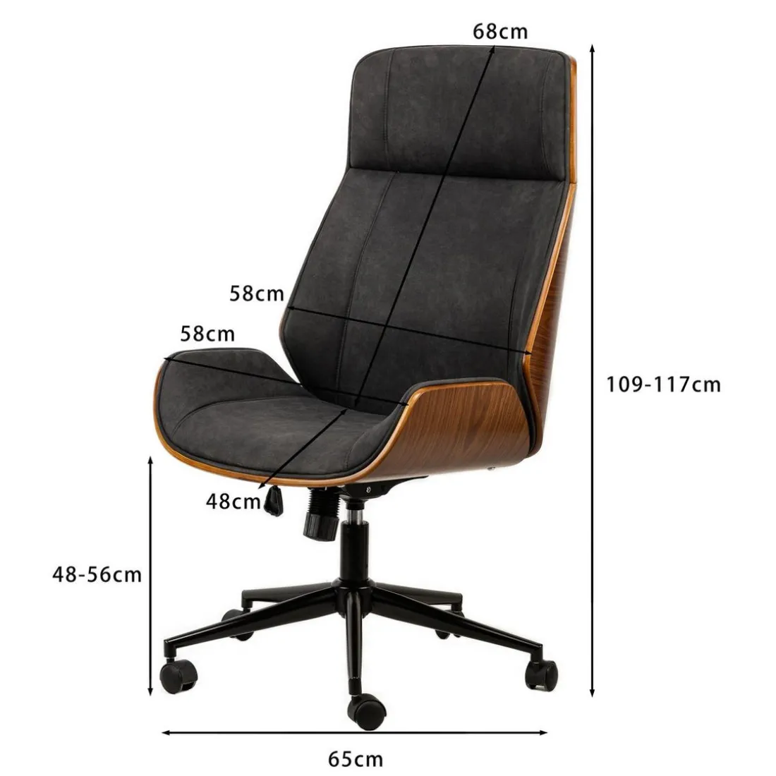Chaise de Bureau Design Reglable en Bois Noir