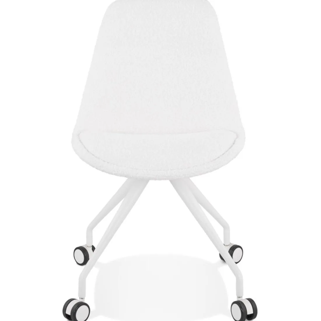 Chaise de bureau sur roulettes 'STEF' en tissu bouclé et métal blanc